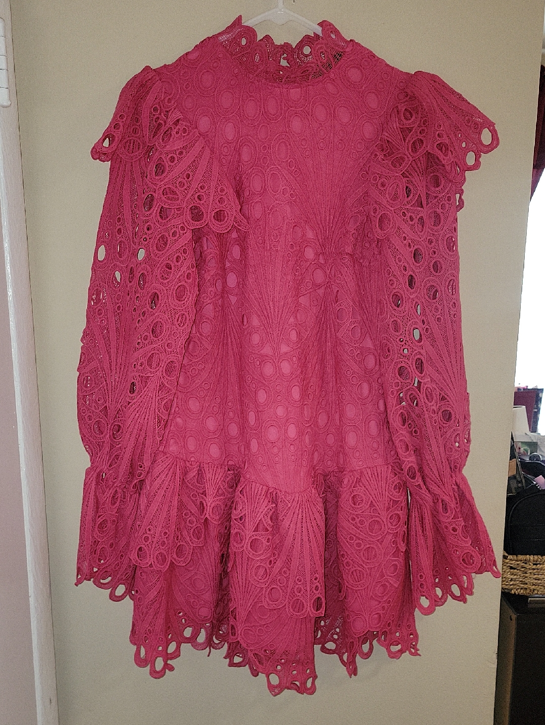 Hot Pink Lace Ruffled Mini Dress
